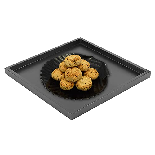 Tee Tablett, Tablett Schwarz Massivholz Tee Tablett 30x30cm Serviertablett Aus Massivem Holz Für Tee Kaffee Getränke Snacks Speisen Frühstück von HERCHR