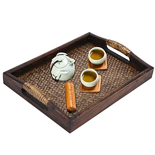 Holz-Tee-Tablett, Holzplatte Serviertablett Holz Frühstückstablett Dekorative Kaffeetisch Ottomane Tablett Rechteck Holz Tablett Mit Griff Für Tisch Centerpiece Küche Veranstalter 30,5 x 23 x 6,5 cm Holz-Tee-Tablett, Holzplatte Serviertablett Holz Frühstückstablett Dekorative Kaffeetisch Ottomane Tablett Rechteck Holz Tablett Mit Griff Für Tisch Centerpiece Küche Veranstalter 30,5 x 23 x 6,5 cm von HERCHR