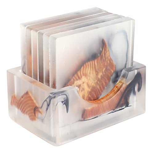 Holz Untersetzer Set von 6 mit Halter, 6 Stück Ine Holz und Harz Untersetzer für Getränke Wärmedämmung Cup Pad Tabletop Schutz(A1) von HERCHR