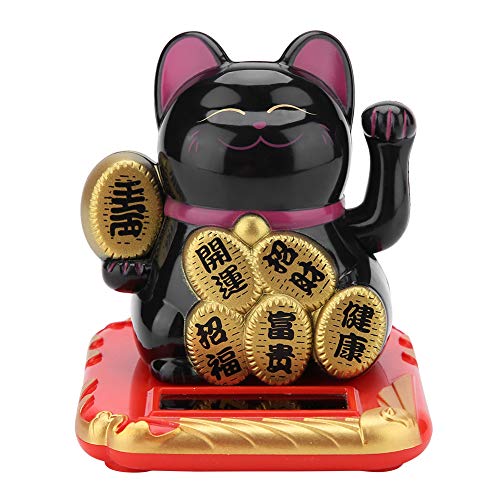 Lucky Cat, Fortune Begrüßungskatze Winkender Arm Viel Glück Katze Home Car Decor Solarbetrieben, 2,48 Zoll[Schwarz] von HERCHR