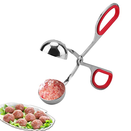 Meat Baller, Edelstahl Antihaft Fleischbällchen Maker Antihaft-Melonenballerschaufel mit rutschfesten Griffen, Fleischballerzange für Obst, Fleischbällchen, Kuchen, Eiscreme 3,5 cm(rot) von HERCHR