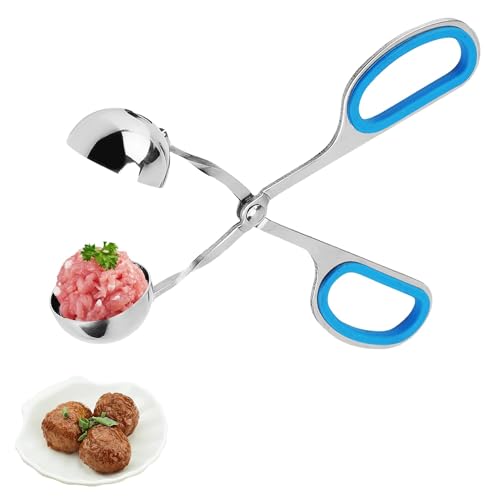 Meat Baller, Edelstahl Antihaft Fleischbällchen Maker Zange Kuchenbällchen Maker mit Gummigriffen Küchenwerkzeug für Obst, Fleischbällchen, Kuchen, Eiscreme 3,5 cm(Blau) von HERCHR