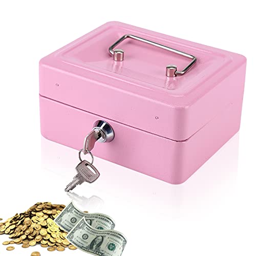 Kasse für Bargeld Münzen Scheine, Geldkasse Box Abschließbar, Mini Tragbare Safe-Sicherheitsbox, Geldkassette Spardose mit Schlüssel Metall-Sicherheitsbox mit 2 Schlüsseln, Doppelschicht 12x15x7.5CM von HERCHR