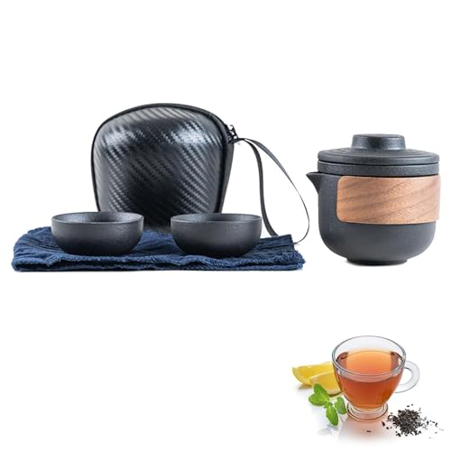 Keramik Teekannen Set, Mini Chinesische Kung-Fu Teekanne, Tragbares Japanisches Porzellan Reiseteeset mit Tee-Ei, Teetassen Reise Teeset mit Tragbare Tasche für Outdoor Picknick Reisen Geschenk von HERCHR