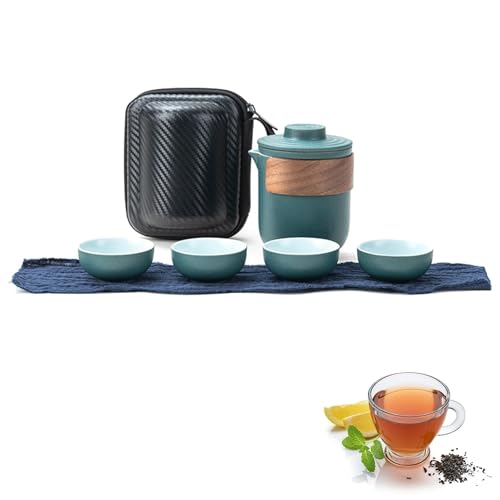 Mini Reise Keramik Teekannen Set, Chinesische Kung-Fu Teekanne, Tragbares Anti-Brand Reiseteeset mit Tee-Ei, Teetassen Reise Teeset mit Tragbare Tasche für Outdoor Picknick Reisen Geschenk von HERCHR