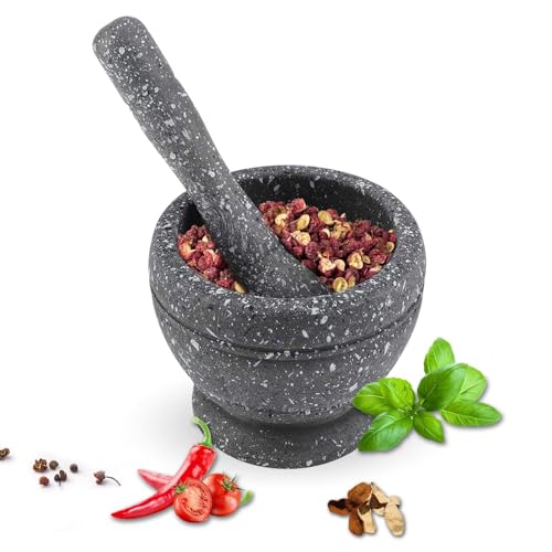 Mörser Mit Stößel, Mörser Aus Poliertem Stein, Manuelles Mörser- Und Stößel-Set, Guacamole-Schale, Molcajete Und Stößel-Set Zum Zerkleinern Von Guacamole, Kräutern, Gewürzen (Schwarz) von HERCHR