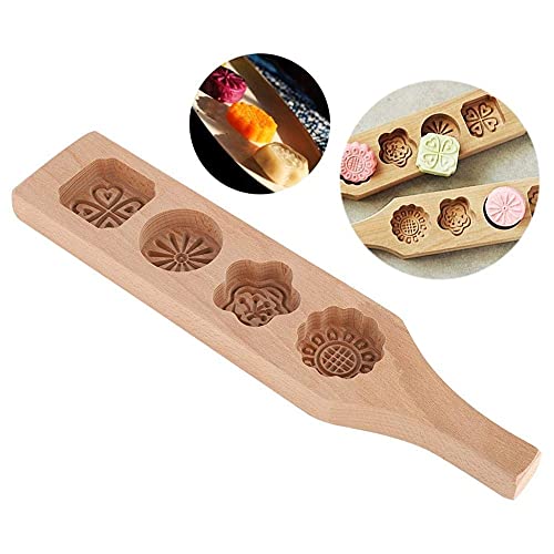 Mondkuchenform Holzgebäckform, Plätzchenform Schöne Blumenmuster DIY Moon Cake Mould 4 Blumenform Pressform Backform für Muffin Moon Pies Biscuit von HERCHR