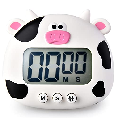 Niedliche Cartoon-Tier-Digital-Timer, Countdown-Timer, Kinder-Timer, LCD-Display, magnetischer Küchentimer mit Ein-/Aus-Schaltern für Küche, Kochen, Backen(Weiß) von HERCHR