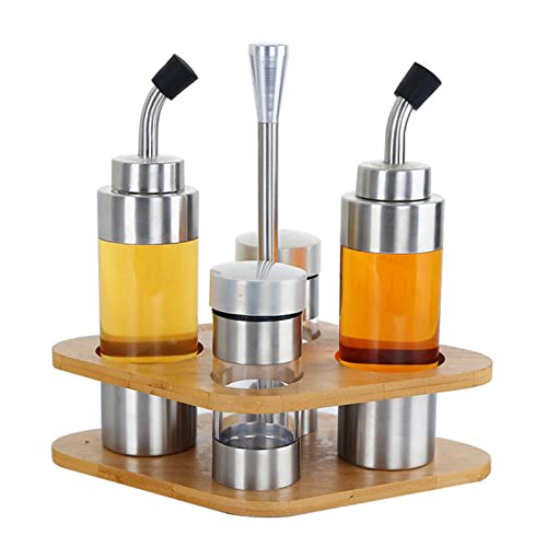 Olivenöl- und Essigspender, Salz- und Pfefferstreuer Glas-Set mit Halter für Küche, Restaurant von HERCHR