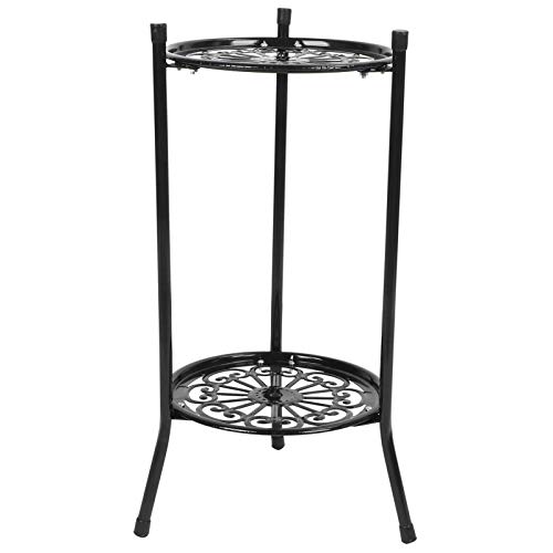 Pflanzenständer im Freien, im Freien Pflanzenständer, Pflanzenständer innern, 2 stufige Metall Pflanzenständer Blumentopfhalter Display Regal Rack Home Decoration Gartenzubehör (Schwarz) von HERCHR