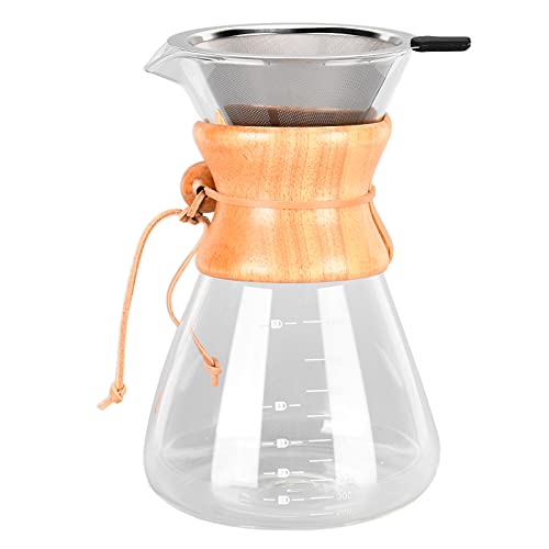 Pour Over Coffee Maker, Coffee Dripper Brewer Papierlose Glaskaraffe Kaffeekanne mit Edelstahlfilter & Holzhülse für Heimreisen(1000ml) von HERCHR