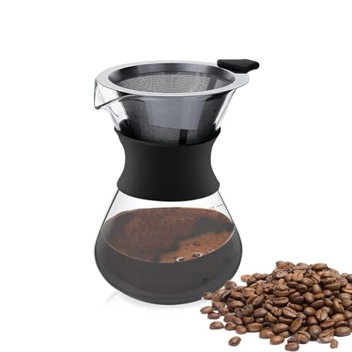 Pour over Kaffeebereiter Mit Edelstahlfilter, Coffee Maker Pour over Kaffeemaschine, Kaffeemaschine Karaffe Kaffeefilter Kaffee Edelstahl Handfilter, Manuelle Tropfkaffeemaschine (400ml) von HERCHR
