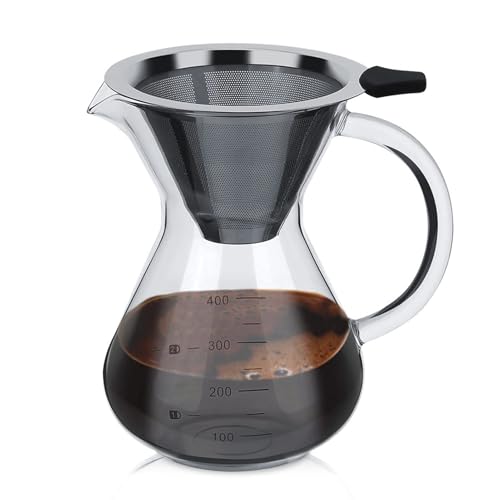 Pour Over Kaffeemaschine, Kaffeemaschine Karaffe Kaffeefilter Kaffee Edelstahl Handfilter, manuelle Tropfkaffeemaschine (400ml) von HERCHR