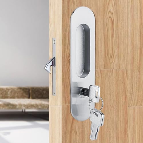 Privacy Pocket Docket Lock Hardware mit Schlüssel, unsichtbarer Schiebe schloss griff Anti-Diebstahl-Verriegelung für 1,4-1,8 Zoll Holz Tasche Scheune Möbel Tür Dicke (SILBER) von HERCHR