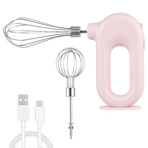 Schnurloser Handmixer, Mini-Elektro-Handmixer, Wiederaufladbarer USB-Mini-Ei-Schläger Für Den Haushalt, Hand-Ei-Schläger, Elektrischer Mixer Mit 4 Geschwindigkeitsmodi(Rosa) von HERCHR