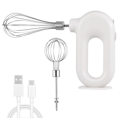 Schnurloser Handmixer, Mini-Elektro-Handmixer, Wiederaufladbarer USB-Mini-Ei-Schläger Für Den Haushalt, Hand-Ei-Schläger, Elektrischer Mixer Mit 4 Geschwindigkeitsmodi(Weiss) von HERCHR