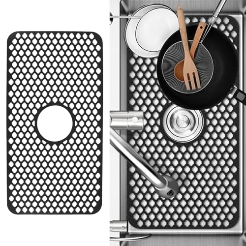 Silikonschale Trocknungsmatte, Küchenspüle Matte 25 x 13 Zoll Nicht -Schlupf -Falt -Gitter hohl isoliert heigersistentes Spüle Abflussschutz für The Counter Bod Rack (Schwarz) von HERCHR