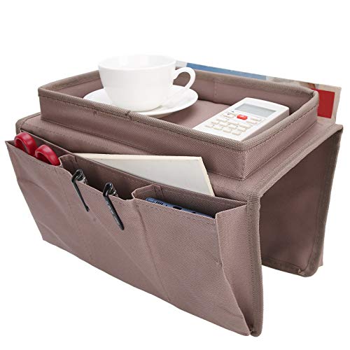 Sofa-Armlehnen-Organizer, Caddy, Couch-Armlehnen-Organizer Mit Getränkehalter, Tablett, TV-Fernbedienungshalter Für Handy, Buch, Zeitschriften, Brillen(Braun) von HERCHR