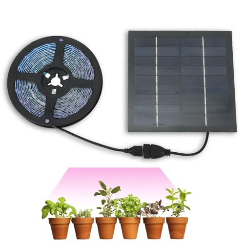 Solar Wachstumslicht, 5W 5V 5A Solarpflanzen Wachstumslichtstreifen 5M Solarbetriebene LED Pflanzen Wachstumslampe Fördert Wachstum Solar LED Pflanzenlampe Grow Light Pflanzenlicht mit Solarpanel von HERCHR