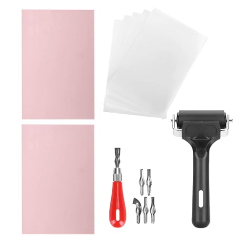 Stempelherstellungsset, Gummischnitzblöcke 4 "x 6" mit Linoleumschneider, Gummi Brayer Roller, Pauspapier zum Basteln von Stempelschnitzen Stempelherstellungsset, Gummischnitzblöcke 4 "x 6" mit Linoleumschneider, Gummi Brayer Roller, Pauspapier zum Basteln von Stempelschnitzen von HERCHR