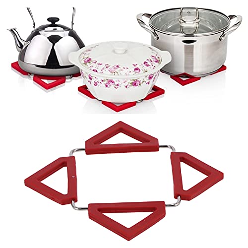 TABAGEWARE SCATEMAT, NONSLIP COASTERS Wärme Isolation Schüssel Matten Silikon Trivet Matte Edelstahl Heißtopfhalter Faltbares Tischpolstertafel Tischemat für heiße Pfannenschalen (Rot) von HERCHR