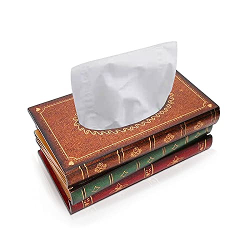 taschentücher Box, kosmetiktücher, taschentuchbox, 26 cm*14,9 cm*9,8 cm Buchförmige Tissue Box Cover Serviettenhalter Facial Tissue Box Holder Spender Holzhandwerk Dekoration für Home Office Auto von HERCHR