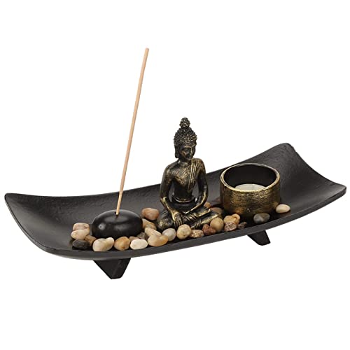 Sitzende Buddha Statue, Kerzen- & Räucherstäbchen Halter Buddha Mit Zen Garten Miniatur-Tablett, Japanischer Räucherstäbchen Halter Buddha Statue Für Dekor Entspannung Meditation von HERCHR