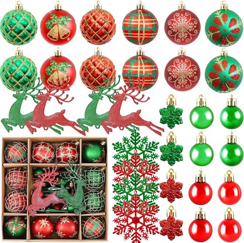 Weihnachtskugel Ornamente-40pcs Bruchsicherer Weihnachtsbaum-Dekorative hängende Ornamente mit Schleife für Weihnachtsfeier-Kranz-Home-Dekoration (Rot,Grün) von HEREER