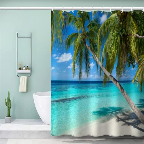 Duschvorhänge für Badezimmer schimmelresistent wasserdicht Polyester Stoff 3D Tropische Insel Strand Landschaft Muster Shower Curtains Badezimmer zubehör Spa Hotel Dekor Bad Duschvorhang 120x180 cm von HERENI