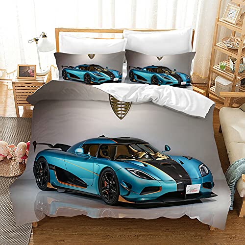 HERENI Kinder Sportwagen Bettwäsche 135x200 Auto Rennauto Muster Mikrofaser Einzel Bettbezug Set Jungen Bedding 3D Extrem Sport Bettbezüge Set 2 Kissenbezug 80x80 mit Reißverschluss von HERENI