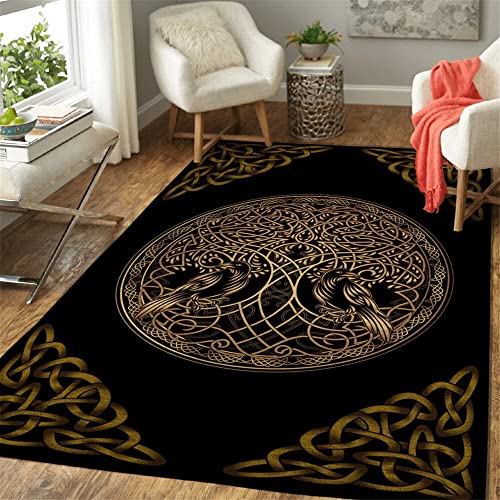 HERENI Teppich Kurzflor Wikinger Odin Totem Krähe Wolf Muster Flanell Flauschig Weich rutschfest Teppiche Wohnzimmer Kinderzimmer Deko Schlafzimmer Flur Läufer Indoor Carpet Spielteppich 120x160 cm von HERENI