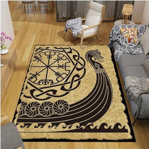 Teppich Kurzflor Wikinger Pirat Boot Skelett Waffen Muster Flanell Flauschig Weich rutschfest Teppiche Wohnzimmer Kinderzimmer Deko Schlafzimmer Flur Läufer Indoor Carpet Spielteppich 180x240 cm von HERENI