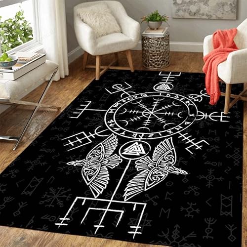 Teppich Kurzflor Wikinger Runen Keltischer Knoten Krähe Muster Flanell Flauschig Weich rutschfest Teppiche Wohnzimmer Kinderzimmer Deko Schlafzimmer Flur Läufer Indoor Carpet Spielteppich 120x160 cm von HERENI