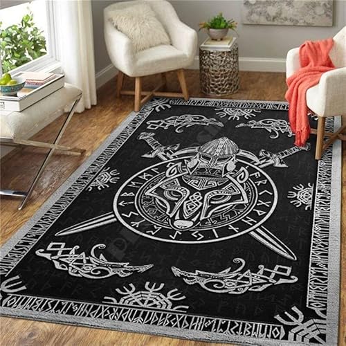 Teppich Kurzflor Wikinger Runen Nordischen Mythologie Muster Flanell Flauschig Weich rutschfest Teppiche Wohnzimmer Kinderzimmer Deko Schlafzimmer Flur Läufer Indoor Carpet Spielteppich 140x200 cm von HERENI