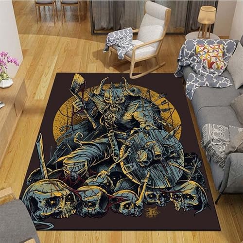 Wohnzimmer Teppich Schlafzimmer Bettvorleger Wikinger Runen Totem keltischem Knoten Muster Flanell zottelig weich Teppiche für Kinderzimmer Anti-Rutsch Unterseite waschbarer Teppiche 120x160 cm von HERENI