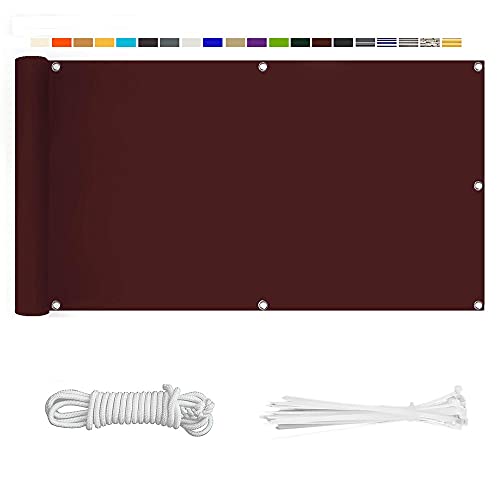 Balkon Sichtschutz, Balkonabdeckung 220 g/m² Innen Balkonverkleidung UV-Schutz (210Größen&21Farben) Ohne Bohren mit Ösen Kabelbinder und Kordel für Balkongeländer Terrasse,85X100CM Burgundisch von HERILIOS