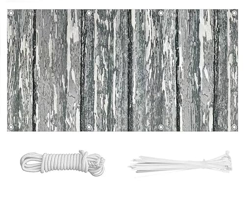 Balkon Sichtschutz, Balkonabdeckung 220 g/m² Innen Balkonverkleidung UV-Schutz (210Größen&21Farben) Ohne Bohren mit Ösen Kabelbinder und Kordel für Balkongeländer Terrasse,Gewaschenes Muster 90X600CM von HERILIOS