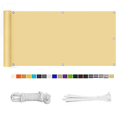 HERILIOS Balkon Sichtschutz, Balkonabdeckung 220 g/m² Innen Balkonverkleidung UV-Schutz (210Größen&21Farben) Ohne Bohren mit Ösen Kabelbinder und Kordel für Balkongeländer Terrasse, 70X700CM Hellgelb von HERILIOS