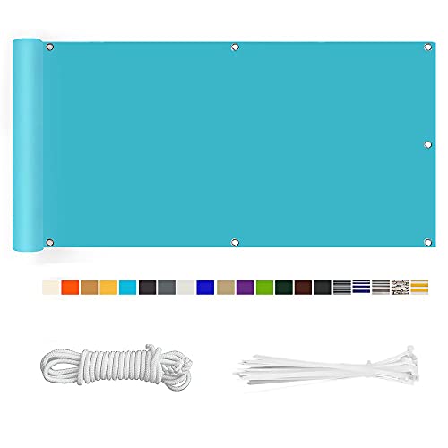 HERILIOS Balkon Sichtschutz, Balkonabdeckung 220 g/m² Innen Balkonverkleidung UV-Schutz (210Größen&21Farben) Ohne Bohren mit Ösen Kabelbinder und Kordel für Balkongeländer Terrasse, 90X700CM See Blau von HERILIOS