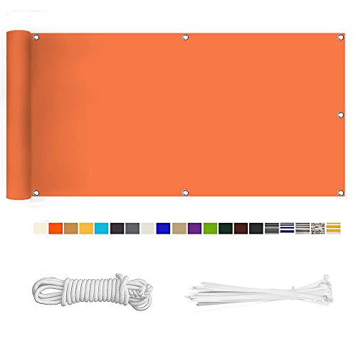 HERILIOS Balkon Sichtschutz, Balkonabdeckung 220 g/m² Innen Balkonverkleidung UV-Schutz (210Größen&21Farben) Ohne Bohren mit Ösen Kabelbinder und Kordel für Balkongeländer Terrasse,60X100CM Orange von HERILIOS
