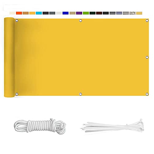 HERILIOS Balkon Sichtschutz, Balkonabdeckung 220 g/m² Innen Balkonverkleidung UV-Schutz (210Größen&21Farben) Ohne Bohren mit Ösen Kabelbinder und Kordel für Balkongeländer Terrasse,75X100CM Gelb von HERILIOS