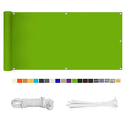 HERILIOS Balkon Sichtschutz, Balkonabdeckung 220 g/m² Innen Balkonverkleidung UV-Schutz (210Größen&21Farben) Ohne Bohren mit Ösen Kabelbinder und Kordel für Balkongeländer Terrasse,85X200CM Grasgrün von HERILIOS