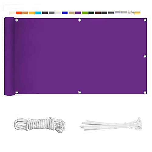 HERILIOS Balkon Sichtschutz, Balkonabdeckung 220 g/m² Innen Balkonverkleidung UV-Schutz (210Größen&21Farben) Ohne Bohren mit Ösen Kabelbinder und Kordel für Balkongeländer Terrasse,90X100CM Lila von HERILIOS