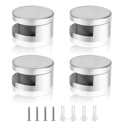 Glashalter 4mm Ecke - HERKINDNESS 4 Pack Spiegelclip Acrylglas Wandhalterung Glasregal, Klemmbefestigung Mehrzweckrunde Regalhalterung, Inklusive Expansionsrohr und Schrauben von HERKINDNESS