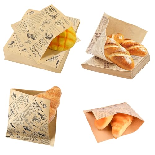 HERKINDNESS 100 Stück Backpapier Zeitungsoptik, 15 x 15 cm Burgerpapier, Kraftpapier-Fettabweisend Brotpapier, 2 Designvarianten – für Sandwiches, Chips oder Burger von HERKINDNESS