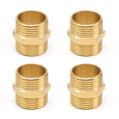 HERKINDNESS 4 Stück Doppelnippel 1 Zoll, Doppelanschluss G1 (Ø 32,5 mm) Messing Verschraubung 1 Zoll, Sechskant Doppelnippel Messing Fittings, für Trinkwasser"Erwärmungs"Systeme und Rohrleitungen von HERKINDNESS