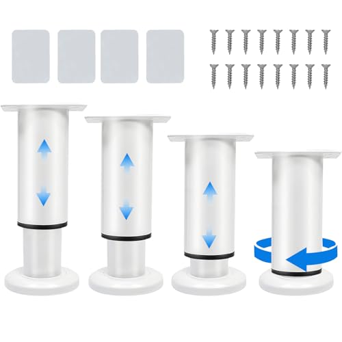 HERKINDNESS 4 Stück Verstellbare Möbelfüße, mit Höhenverstellung von 12cm-18cm, Schrank Füße, Metallisches Möbelfüße Weiß, mit 16 Schrauben und 4 Klebstoffen, für Betten, Sofas, Schränke von HERKINDNESS
