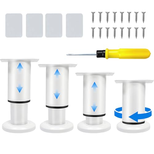 HERKINDNESS 4 Stück Verstellbare Möbelfüße, mit Höhenverstellung von 8cm-12cm, Schrank Füße, Metallisches Möbelfüße Weiß, mit 16 Schrauben und 4 Klebstoffen, für Betten, Sofas, Schränke von HERKINDNESS