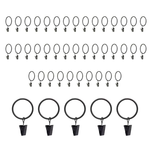 HERKINDNESS 40 Stück Gardinenringe, 32mm Vorhangringe mit Clips, Schwarz Matt Gardinenringe, Metall Vorhangringe, für Vorhänge mit Ring, für Vorhänge, Duschvorhänge, Wäscheleinen (Schwarz) von HERKINDNESS