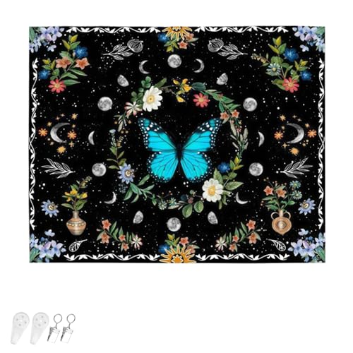 HERKINDNESS Grüner Schmetterling Wandteppiche, 150cm x 100cm Wall Tapestry, Gebürsteter Stoff wand teppich, wandteppich aesthetic für Wohnzimmer Tagesdecke Zimmer Schlafzimmer von HERKINDNESS